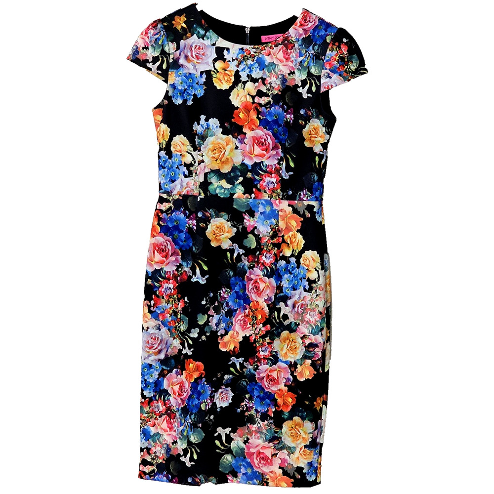 Betsey Johnson Floral Dress Women's Cap Sleeve Sheath Stretch Lined Size 6